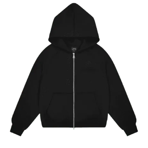 Black Carsicko Core Zip Hoodie with full zip design, premium fabric, and modern streetwear style in black color