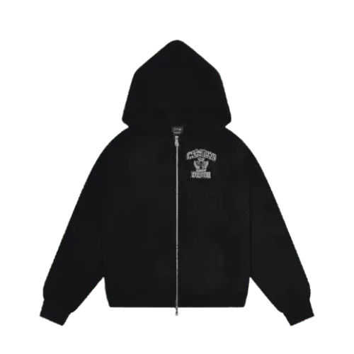 Black Carsicko EST Zip-up Hoodie with EST logo, full zip closure, and premium black streetwear design